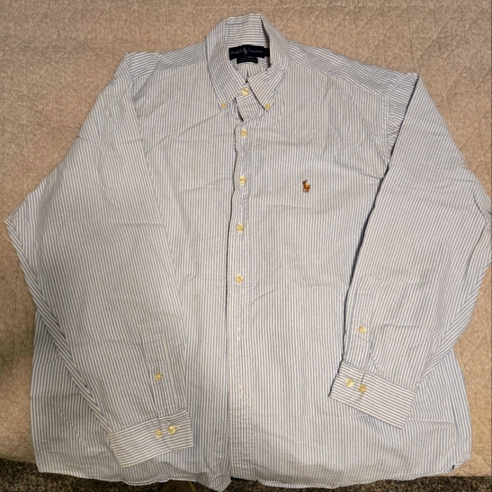 Polo by Ralph Lauren men's blue & white striped Oxford, size 17; 34/35